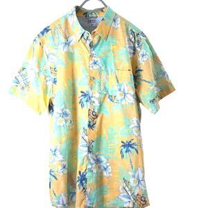 Mens Sz XL Tropical Beachy Vacation Islands SS Button Up Izod Saltwater Shirt